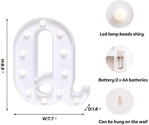 Balloonistics LED Marquee Letter 'Q' Light | 9-Inch Warm White Glow | Cordless Battery-Operated Standing Alphabet Sign for Birthdays, Weddings, Nurseries & Personalised Home Décor thumbnail 4