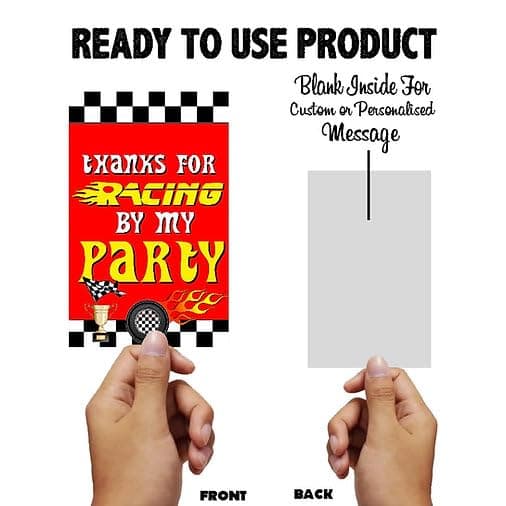 Balloonistics Formula 1 Theme Birthday Thank You Cards Racing Theme Return Gift Notes, Double-Sided Cardstock Party Supply for Kids Birthdays (Thank you Cards - Pack of 20) thumbnail 6