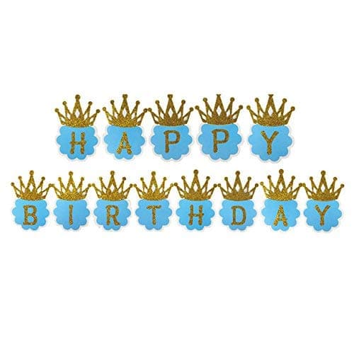 Balloonistics Happy Birthday Cardboard Banner with Glitter Crown – Blue Party Decoration Bundle for Boys Birthday, Royal Theme & Photo Backdrop thumbnail 2