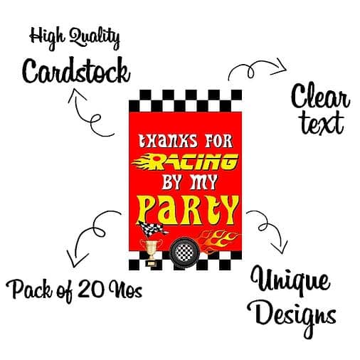 Balloonistics Formula 1 Theme Birthday Thank You Cards Racing Theme Return Gift Notes, Double-Sided Cardstock Party Supply for Kids Birthdays (Thank you Cards - Pack of 20) thumbnail 5