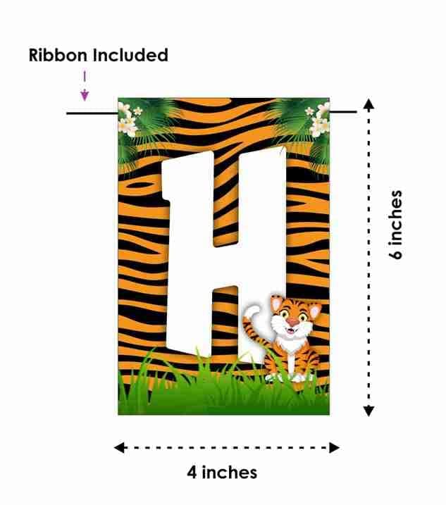 Balloonistics Tiger Happy Birthday Banner - Premium Cardstock Jungle Theme Bunting - Wild One & Safari Birthday Decoration Backdrop for Kids - Orange & Black Tiger Face Party Decor with Ribbon (Happy Birthday Banner) thumbnail 6
