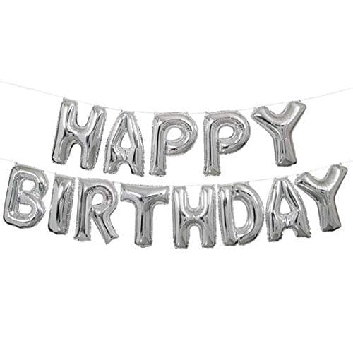 Balloonistics Happy Birthday Foil Letter Balloon Banner | 13 Alphabet Balloons | Silver | Birthday Party Decoration thumbnail 1