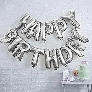 Balloonistics Happy Birthday Foil Letter Balloon Banner | 13 Alphabet Balloons | Silver | Birthday Party Decoration thumbnail 2