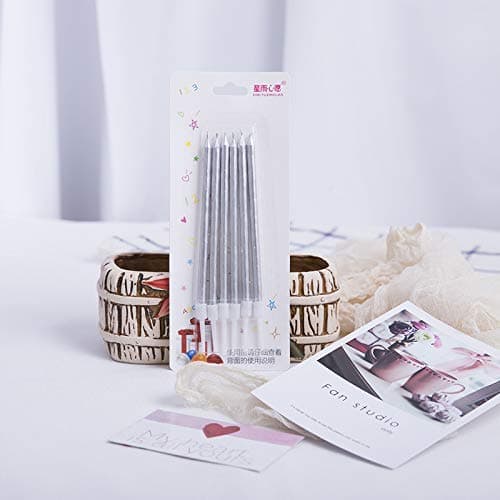 Balloonistics Silver Long Stick Metallic Cake Candles – Sparkly Silver Candles for Birthday, Wedding & Celebration Cake Decoration (Silver, Pack of 6) thumbnail 3