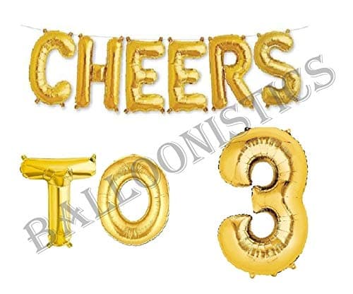 Balloonistics Cheers to Three Foil Balloon Combo – “Cheers to 3” & Number 3 Foil Balloon Set for 3rd Birthday & Third Anniversary Party Decorations thumbnail 1