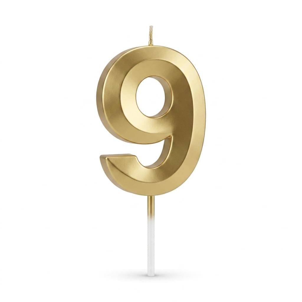 Balloonistics Gold Number 9 Birthday Candle - 3D Metallic Cake Topper for 9th Birthday, Anniversary, Party Decoration, Milestone Celebration Cakes thumbnail 1