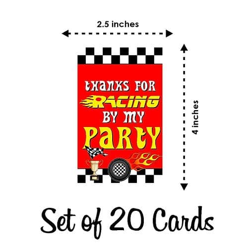 Balloonistics Formula 1 Theme Birthday Thank You Cards Racing Theme Return Gift Notes, Double-Sided Cardstock Party Supply for Kids Birthdays (Thank you Cards - Pack of 20) thumbnail 4