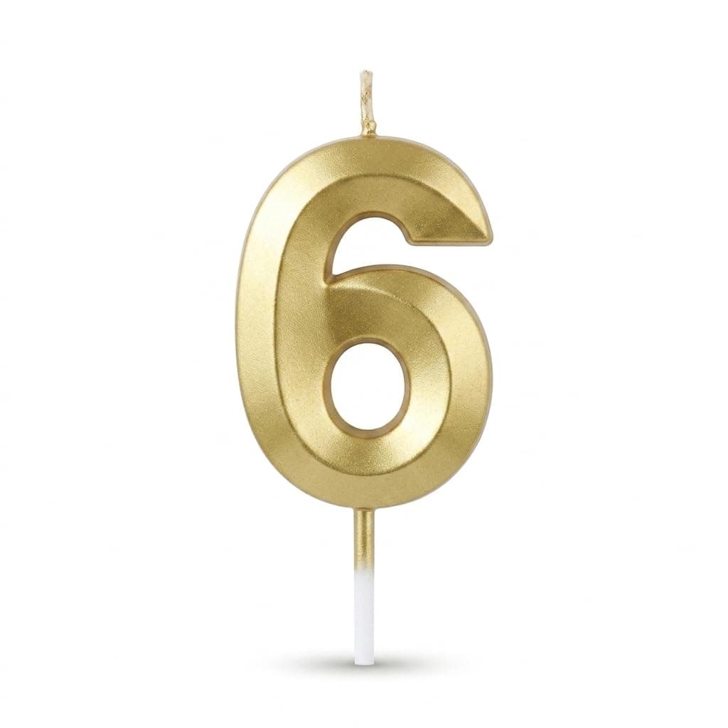 Balloonistics Gold Number 6 Birthday Candle - 3D Metallic Cake Topper for 6th Birthday, Anniversary, Milestone Celebrations & Party Cake Decoration thumbnail 1