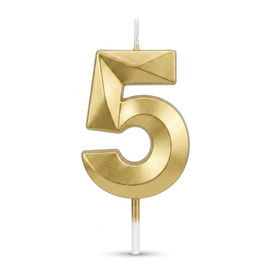 Balloonistics Gold Number 5 Birthday Candle - 3D Metallic Cake Topper for 5th Birthday, Anniversary, Milestone Cake Decoration, Party Supplies, Photo Props thumbnail 1