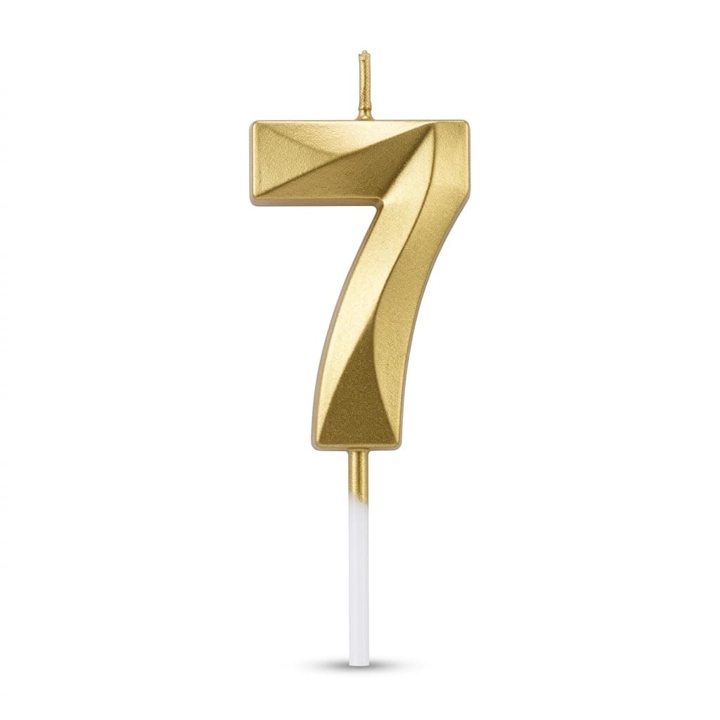 Balloonistics Gold Number 7 Birthday Candle - 3D Metallic Cake Topper for 7th Birthday, Anniversary, Party Decoration, Cake Table Decor, Photo Booth Props thumbnail 1