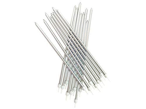 Balloonistics Silver Long Stick Metallic Cake Candles – Sparkly Silver Candles for Birthday, Wedding & Celebration Cake Decoration (Silver, Pack of 6) thumbnail 1