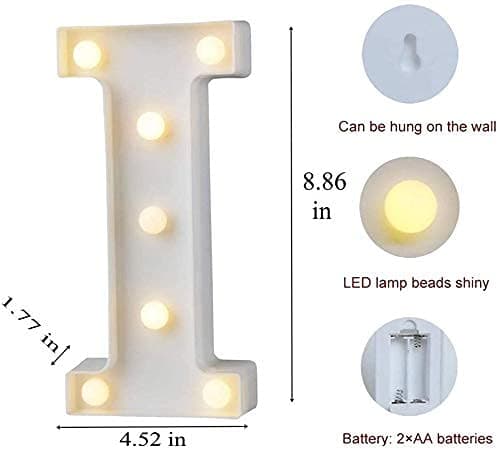 Balloonistics LED Marquee Letter 'I' Light | 9-Inch Warm White Glow | Cordless Battery-Operated Standing Alphabet Sign for Birthdays, Weddings, Nurseries & Personalised Home Décor thumbnail 4