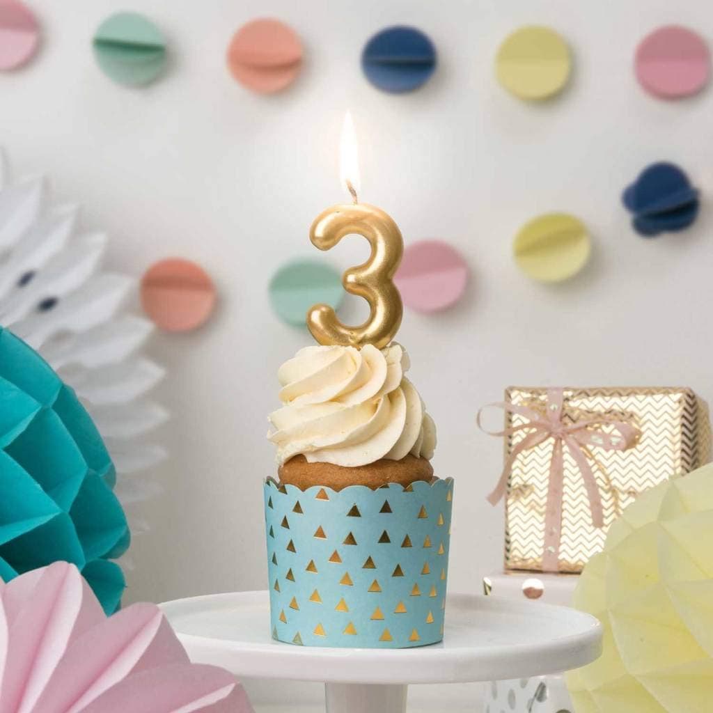 Balloonistics Gold Number 3 Candle on Stick – Elegant Metallic Gold Numeral Stick Candle for 3rd Birthday, Third Anniversary & Custom Age Cake Decoration thumbnail 2