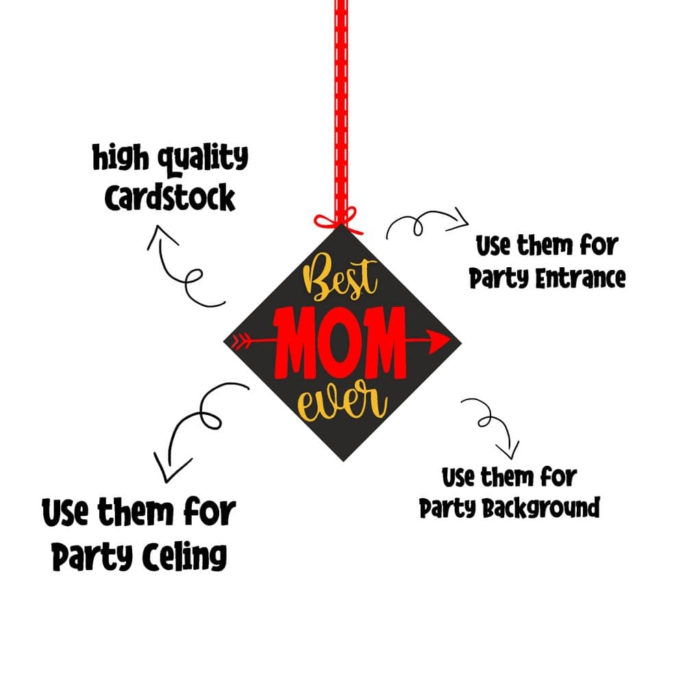 Balloonistics Best Mom Ever Hanging Decorations Premium Double-Sided Cardstock Party Hangings with Ribbons Elegant Ceiling Decor for Mother’s Birthday, Mother's Day (Hangings - Pack of 12) thumbnail 6