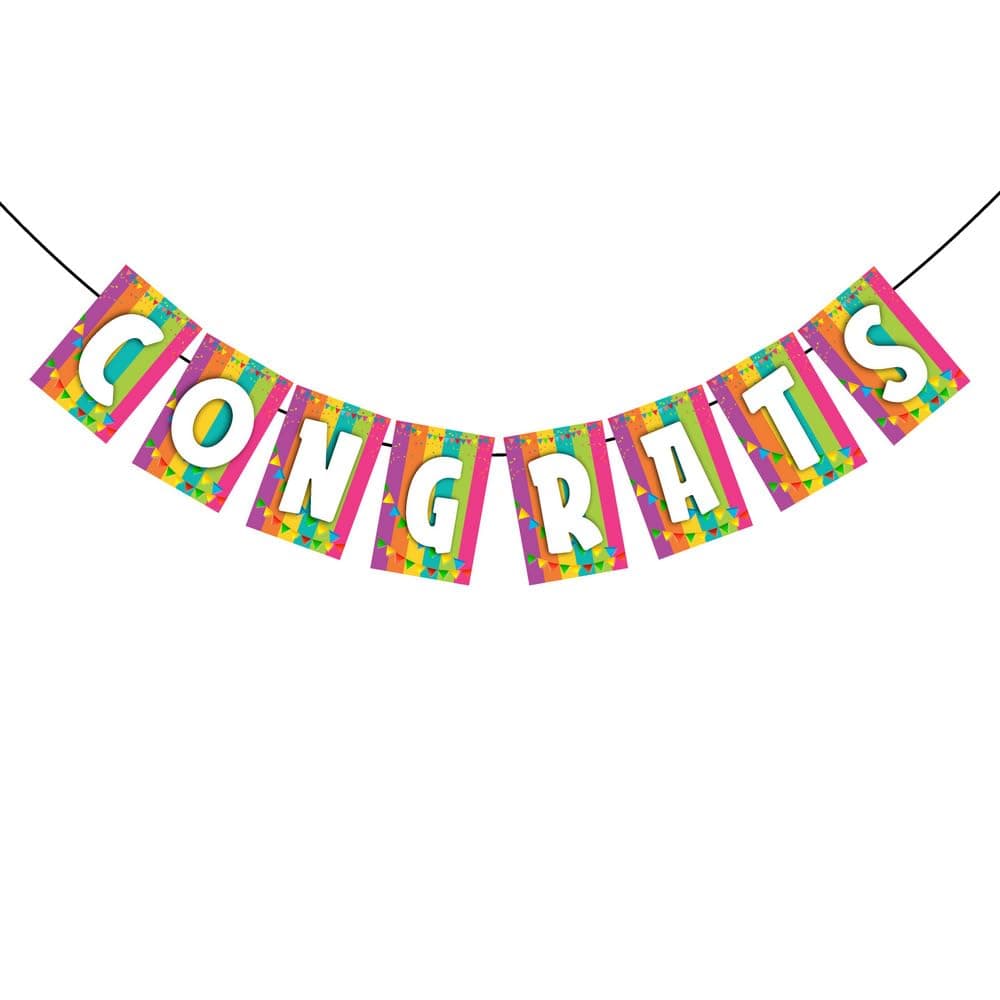Balloonistics "Congrats" Banner - Cardstock Congratulations Bunting for Graduation, Engagements & Milestone Parties - Elegant Script Achievement Backdrop with Ribbons thumbnail 2