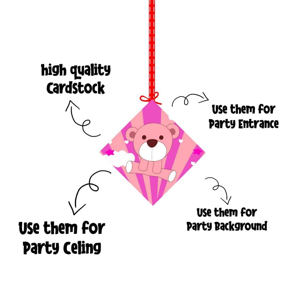 Balloonistics Pink Teddy Bear Happy Birthday Hanging Swirls - Pack of 12 Double-Sided Cardstock Streamers, Ceiling Decor for 1st Birthday Party thumbnail 6