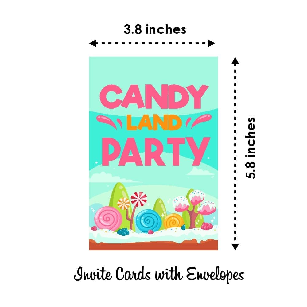 Balloonistics Candy Theme Birthday Invitation Cards - Pack of 10 Double-Sided Cardstock Invites with Envelopes - Sweet One, Candyland, and Lollipop Party Stationery for Kids, Fill-In Style (Invite Cards - Pack of 10) thumbnail 6