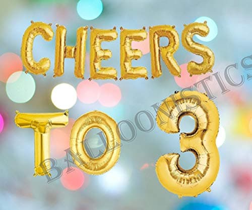 Balloonistics Cheers to Three Foil Balloon Combo – “Cheers to 3” & Number 3 Foil Balloon Set for 3rd Birthday & Third Anniversary Party Decorations thumbnail 3