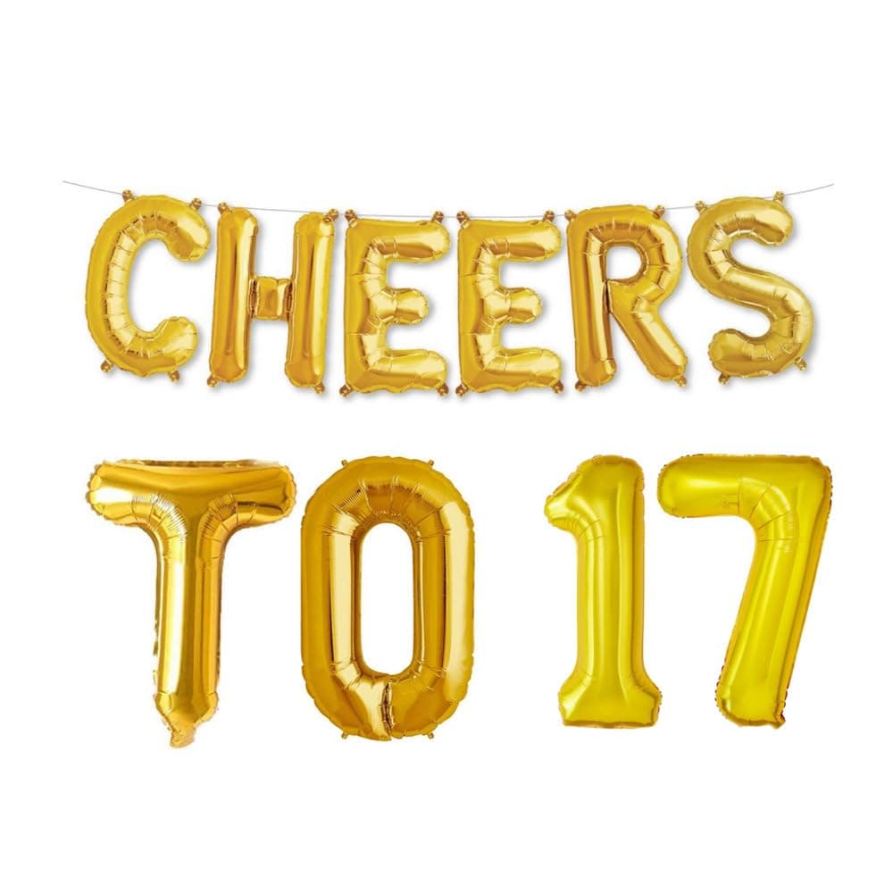 Balloonistics Cheers to Seventeen Foil Balloon Combo – Number 17 Birthday & Anniversary Celebration Balloon Set thumbnail 1