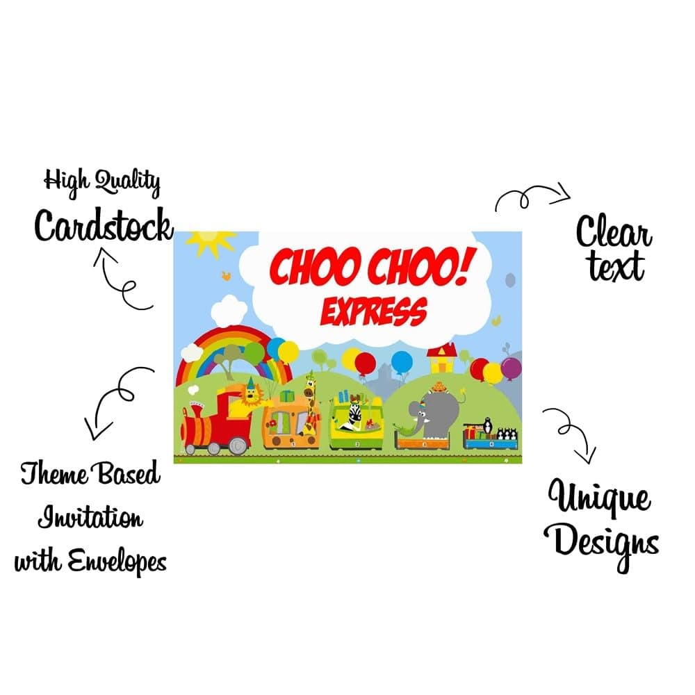 Balloonistics Train Birthday Theme Invitation Cards Double-Sided Cardstock Invite Notes Steam Engine Rail Party Cards for Birthday (Invite Cards - Pack of 10) thumbnail 5