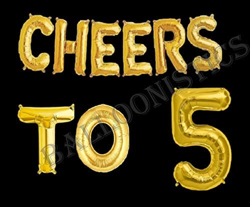 Balloonistics Cheers to Five Foil Balloon Combo – “Cheers to 5” & Number 5 Foil Balloon Set for 5th Birthday & Fifth Anniversary Party Decorations thumbnail 2