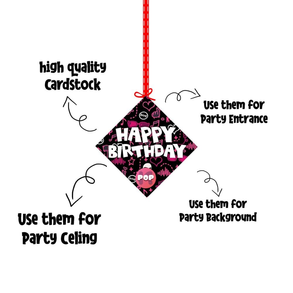 Balloonistics K-Pop Theme Birthday Hanging Decorations - Pack of 12 Double-Sided Cardstock Cutouts - Music Video Aesthetic Party Decor with Ribbons for Fans, Teens & Finger Heart Lovers (Hangings - Pack of 12) thumbnail 6
