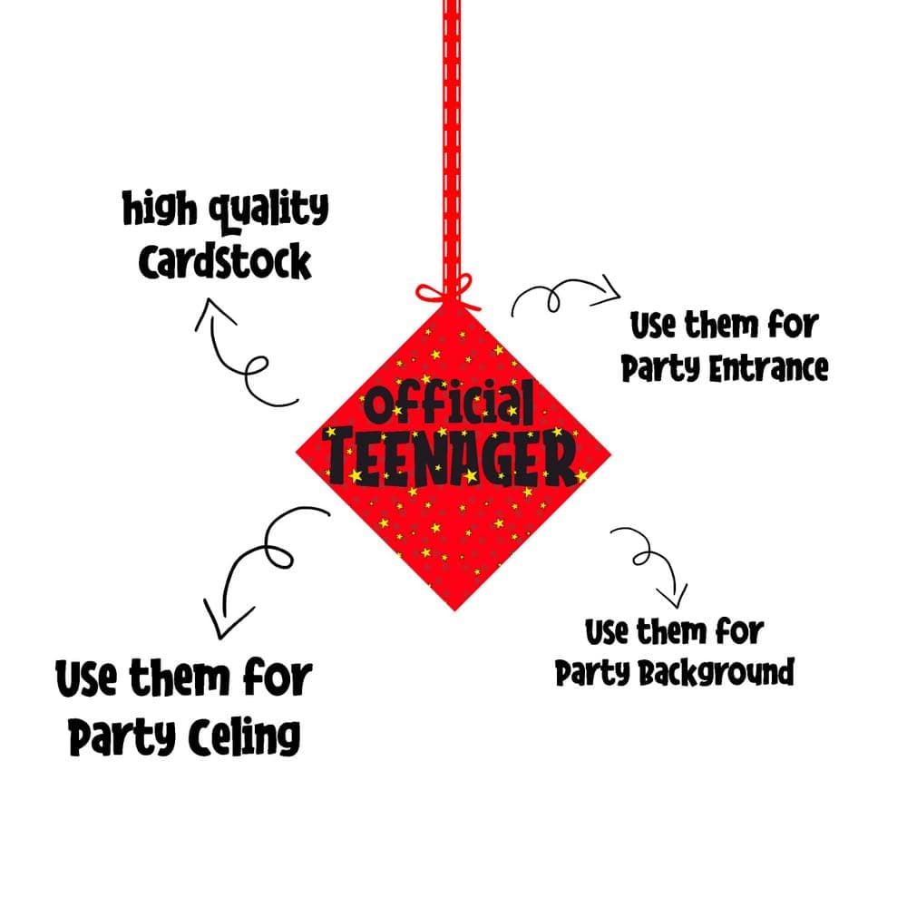 Balloonistics Official Teenager Hanging Decorations - Pack of 12 Double-Sided Cardstock 13th Birthday Ornaments with Ribbons - Premium Milestone Party Bunting & Wall Decor for Boys & Girls thumbnail 6