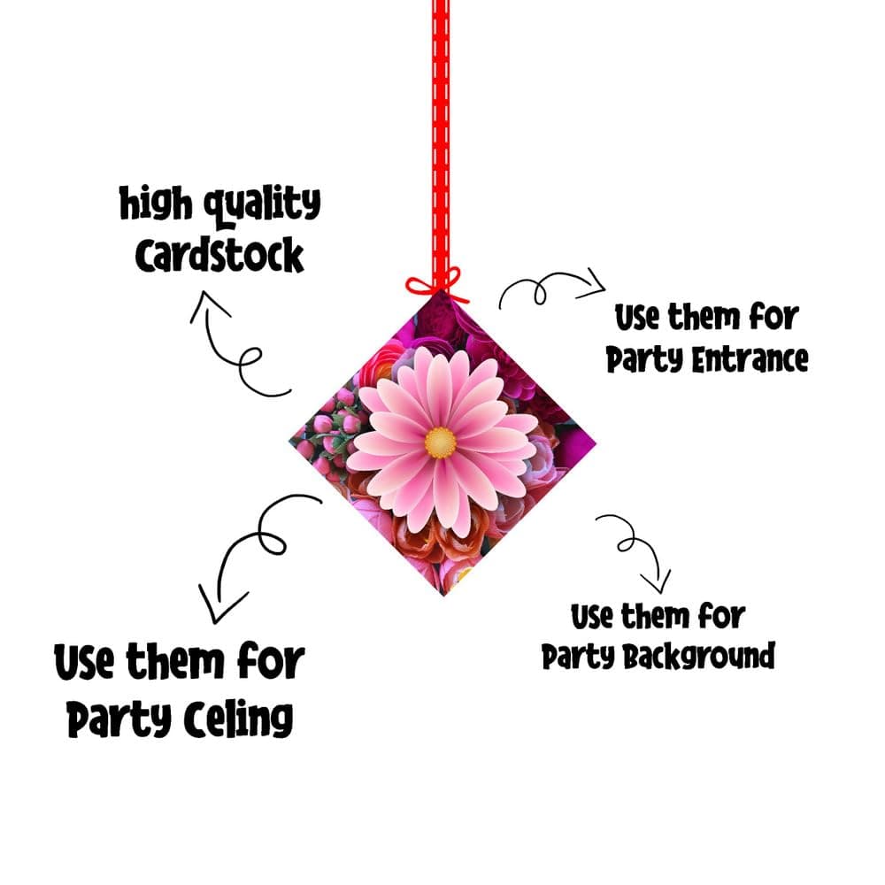 Balloonistics Floral Theme Happy Birthday Hanging Decorations - Double-Sided Cardstock Garden Party Swirls - Botanical Flower & Leaf Ceiling Decor for Girls, Women, & Spring Birthdays (Hangings - Pack of 12) thumbnail 6