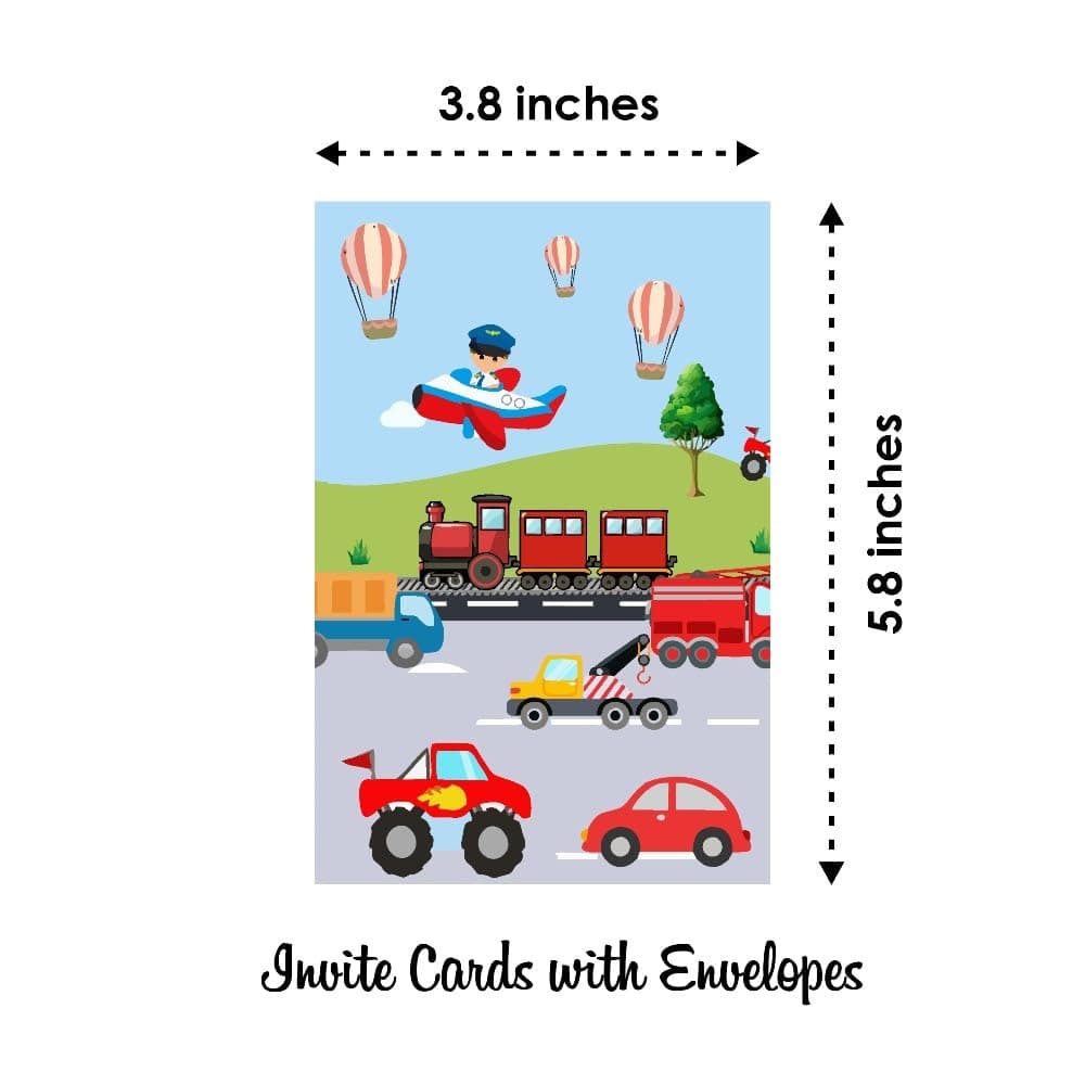 Balloonistics Transport Theme Birthday Invitation Cards Premium Double-Sided Cardstock Vehicle & Transportation Party Invites for Kids (Invite Cards - Pack of 10) thumbnail 6