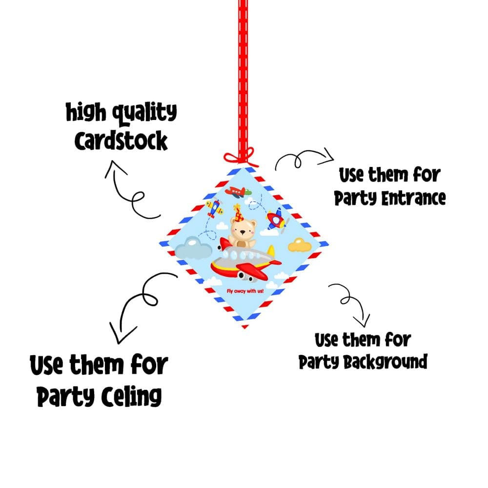 Aeroplane Hanging Decorations Double-Sided Cardstock Airplane Ornaments for Birthday Parties Pilot & Aviation Theme Ceiling Decor with Ribbons(Hangings - Pack of 12) thumbnail 6