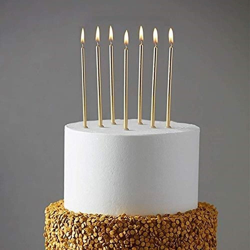 Balloonistics Gold Long Stick Metallic Cake Candles – Sparkly Gold Slim Pencil Candles for Birthday, Wedding, Anniversary & Celebration Cake Decoration (Gold, Pack of 6) thumbnail 1