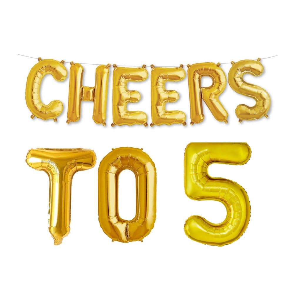 Balloonistics Cheers to Five Foil Balloon Combo – “Cheers to 5” & Number 5 Foil Balloon Set for 5th Birthday & Fifth Anniversary Party Decorations thumbnail 1