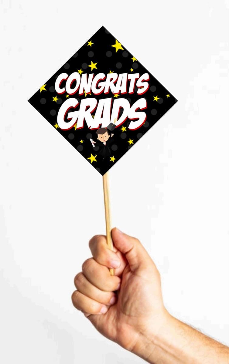 Balloonistics Graduation Photo Booth Props – Pack of 10 Premium Cardstock Accessories – Elegant Black & Gold Class Party Supplies thumbnail 6