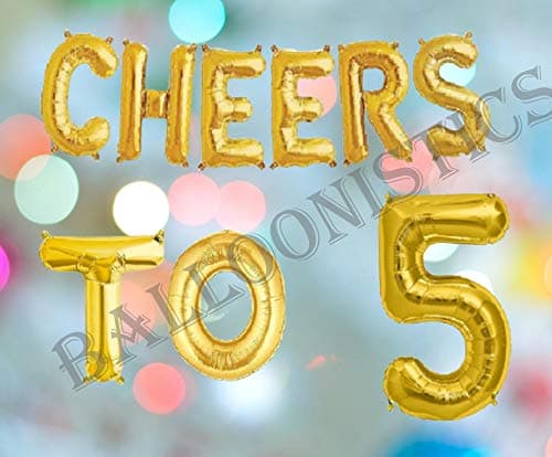 Balloonistics Cheers to Five Foil Balloon Combo – “Cheers to 5” & Number 5 Foil Balloon Set for 5th Birthday & Fifth Anniversary Party Decorations thumbnail 3