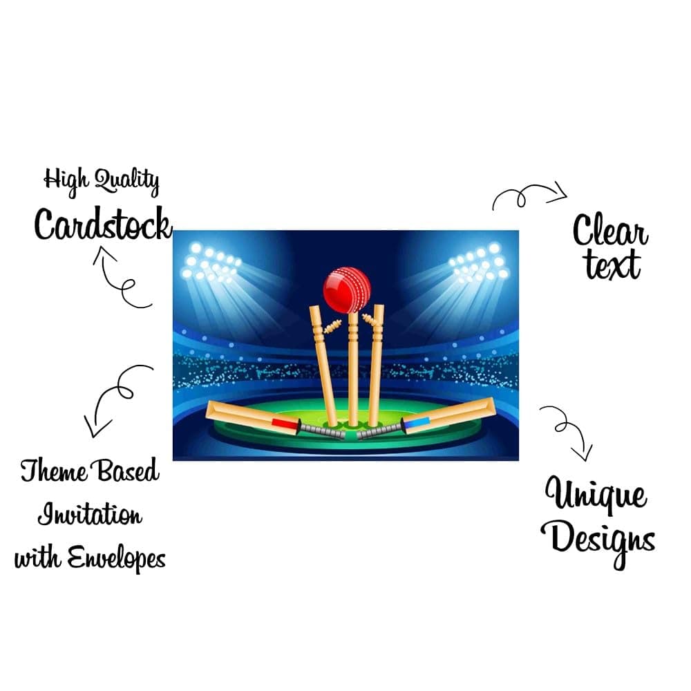 Balloonistics Cricket Theme Invitation Cards Premium Cardstock Invites Double-Sided Print Sporty Cricket Party Supplies for Kids Birthday (Invite Cards - Pack of 10) thumbnail 5