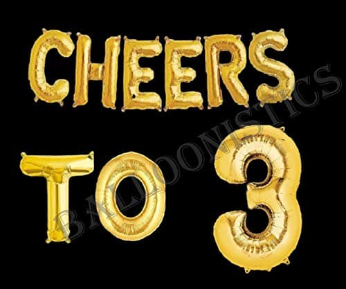 Balloonistics Cheers to Three Foil Balloon Combo – “Cheers to 3” & Number 3 Foil Balloon Set for 3rd Birthday & Third Anniversary Party Decorations thumbnail 2
