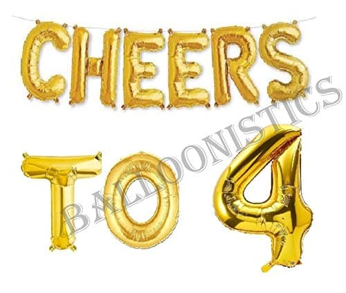 Balloonistics Cheers to Four Foil Balloon Combo – “Cheers to 4” & Number 4 Foil Balloon Set for 4th Birthday & Fourth Anniversary Party Decorations thumbnail 1