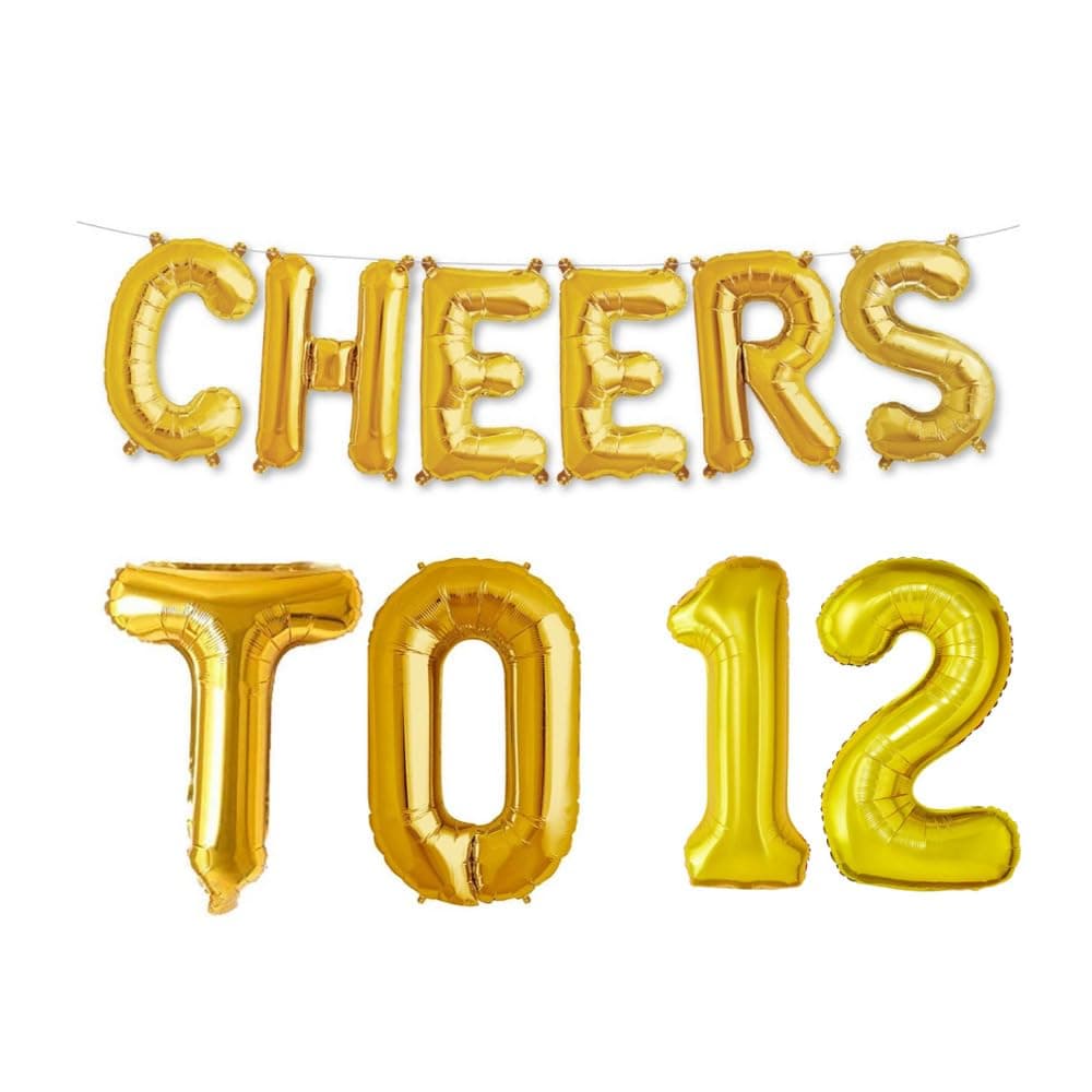 Balloonistics Cheers to Twelve Foil Balloon Combo – “Cheers to 12” & Number 12 Foil Balloon Set for 12th Birthday & Twelfth Anniversary Party Decorations thumbnail 1