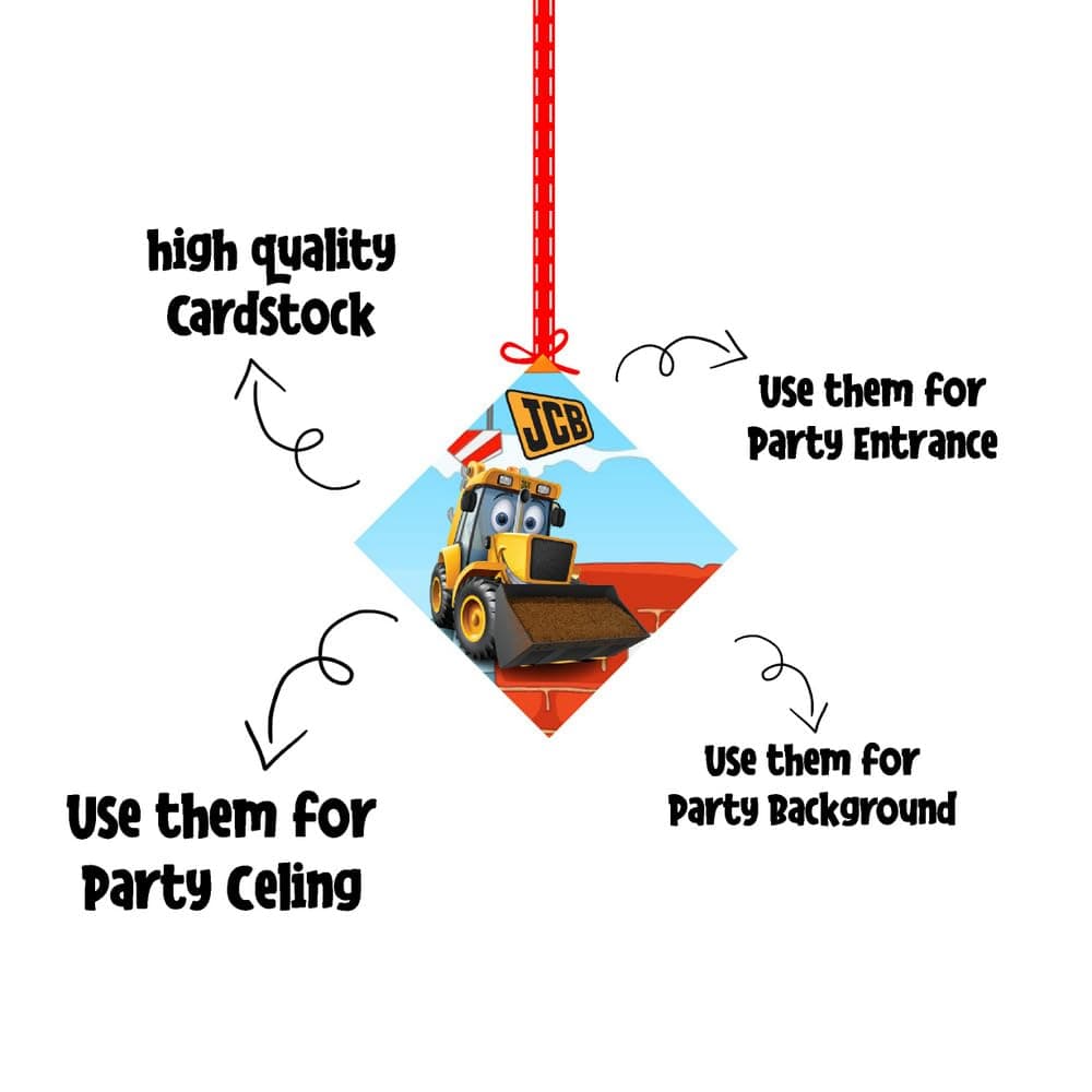 Balloonistics Little JCB Theme Party Hangings - Pack of 12 Construction Zone Ceiling Decorations - Premium Cardstock Yellow Digger & Excavator Cutouts, Little Builder Birthday Party Decor (Hangings - Pack of 12) thumbnail 6