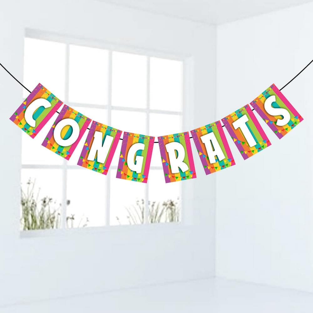 Balloonistics "Congrats" Banner - Cardstock Congratulations Bunting for Graduation, Engagements & Milestone Parties - Elegant Script Achievement Backdrop with Ribbons thumbnail 1