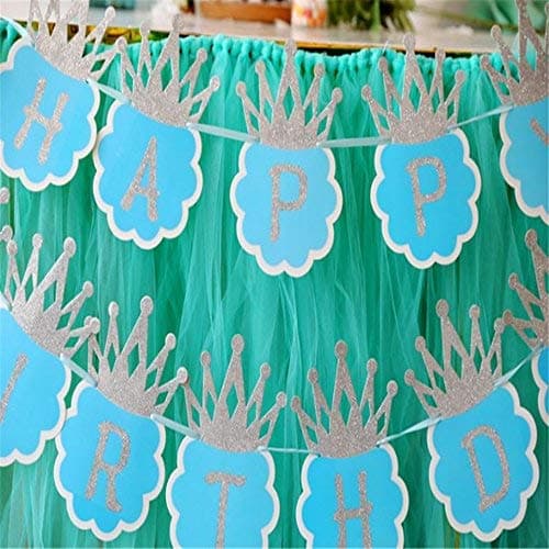 Balloonistics Happy Birthday Cardboard Banner with Glitter Crown – Blue Party Decoration Bundle for Boys Birthday, Royal Theme & Photo Backdrop thumbnail 3