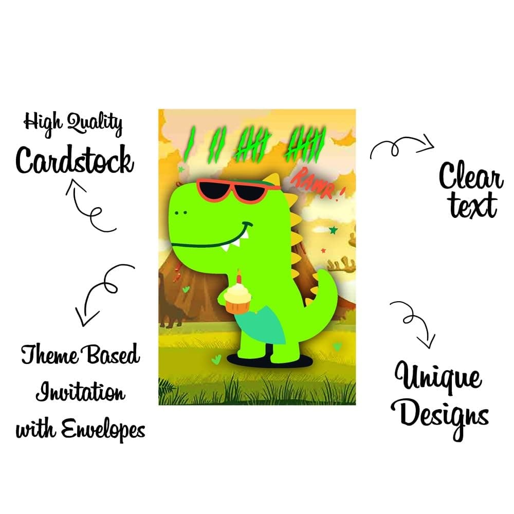 Balloonistics Dinosaur Theme Birthday Invitation Cards Premium Double-Sided Cardstock Dino Theme Invites Roar Party for Kids Birthday (Invite Cards - Pack of 10) thumbnail 5