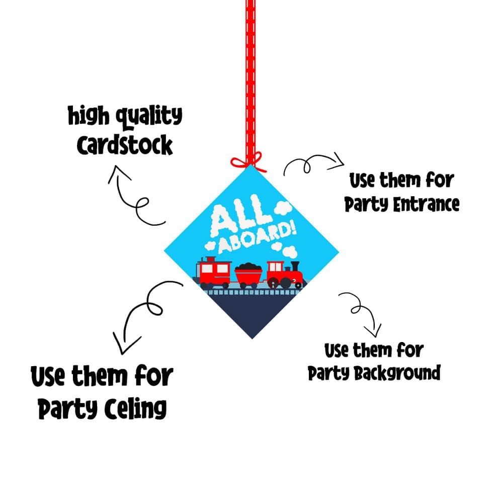Balloonistics Train Birthday Theme Hangings Double-Sided Cardstock Ceiling Decorations Steam Engine Rail Party Decor with Ribbons (Hangings - Pack of 12) thumbnail 6