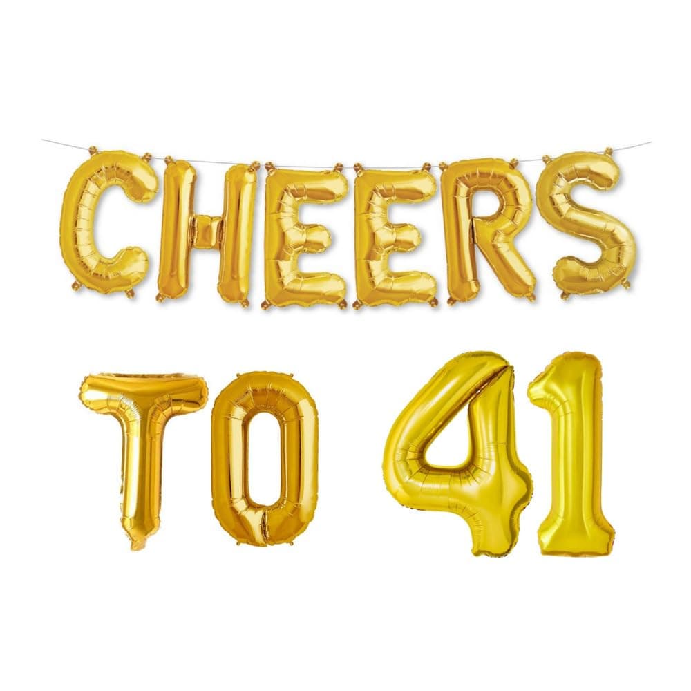 Balloonistics 'Cheers to 41' Gold Foil Balloon Combo – Number 41 Balloon for 41st Birthday & Anniversary Decoration thumbnail 1