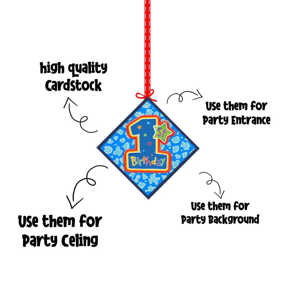 Balloonistics Boy 1st Birthday Theme Hanging Decorations Double-Sided Cardstock Ceiling Hangings with Ribbons Premium Party Decor (Hangings - Pack of 12) thumbnail 6