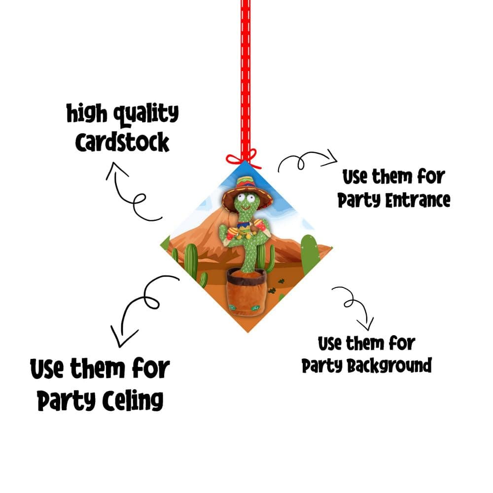 Balloonistics Talking Cactus Happy Birthday Hanging Decorations - Set of 12 Double-Sided Cardstock Swirls - Dancing Cactus Theme Party Supplies, Fiesta Birthday Ceiling Streamers, Fun Mimicking Plant Decor (Hangings - Pack of 12) thumbnail 6