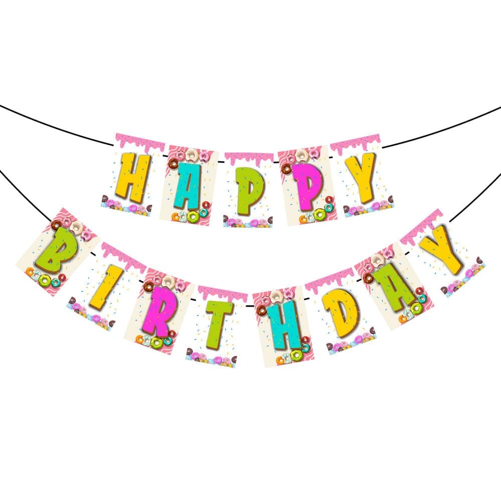 Balloonistics Donut Sprinkles Theme Happy Birthday Banner for Kids and Adult Theme Party thumbnail 2