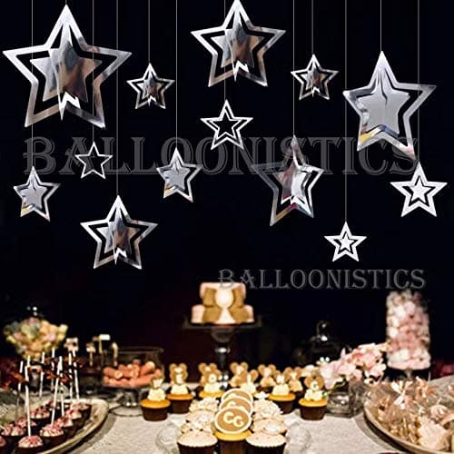 Balloonistics Glitter Silver Star Garlands Kit – Pack of 11 Metallic 3D Star Hanging Paper Garlands for Birthday, Wedding, Baby Shower & Christmas Decorations thumbnail 2