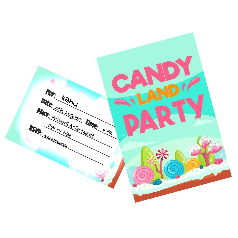 Balloonistics Candy Theme Birthday Invitation Cards - Pack of 10 Double-Sided Cardstock Invites with Envelopes - Sweet One, Candyland, and Lollipop Party Stationery for Kids, Fill-In Style (Invite Cards - Pack of 10) thumbnail 1