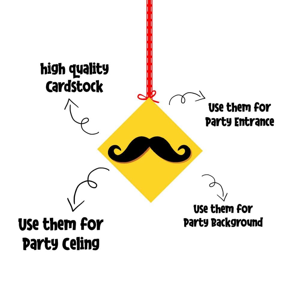 Balloonistics Mustache Happy Birthday Hanging Decorations (Pack of 12) - Double-Sided Cardstock "Little Man" Birthday Bunting - Dapper Mustache & Bowtie Room Decor with Ribbons for Boys & Men’s Parties (Hangings - Pack of 12) thumbnail 6